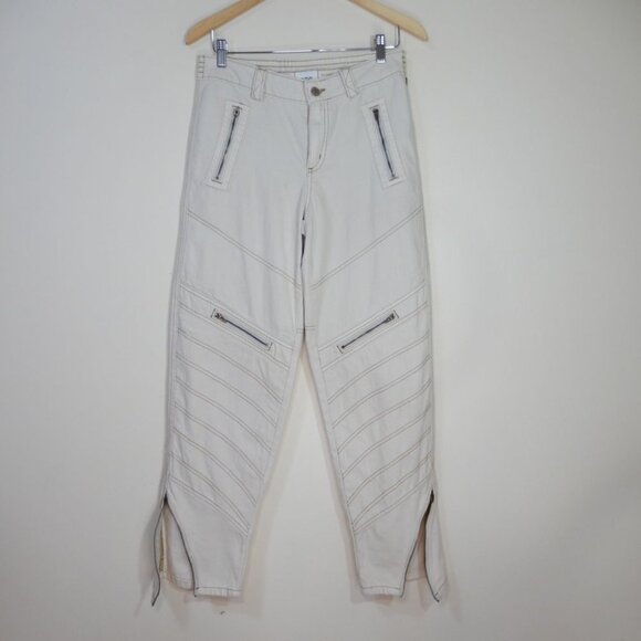 BDG Urban Outfitters Low Rise Tapered Moto Zipper JEANS Size 28 Ivory Denim NEW - Picture 4 of 13